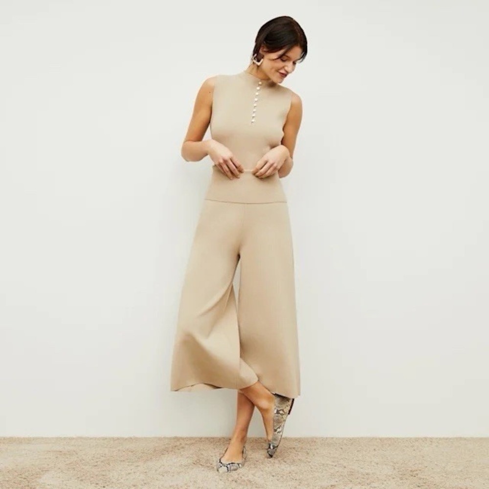 MM LaFleur The Rogala Stretch Culotte Jardigan Knit Pant Size Medium Beige